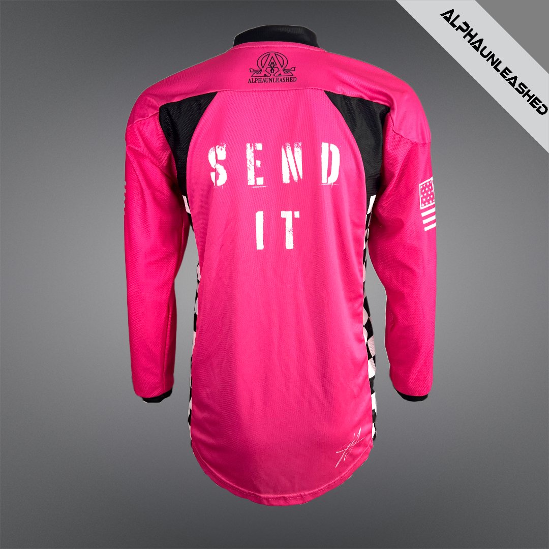 ALPHA Pink Motocross Racing Jersey - High-Performance 'Send It' SXS Gear for Dirt Bike and ATV Riders - ALPHAunleashed
