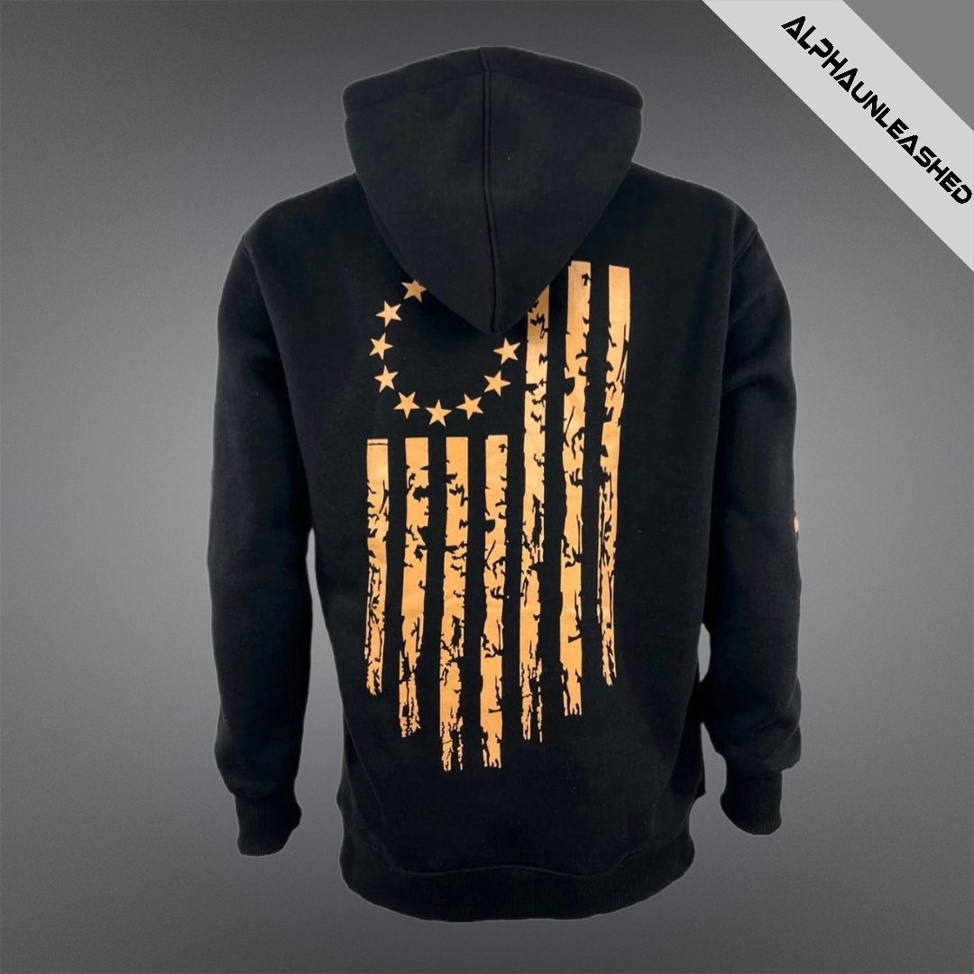 BETSY ROSS 1776 Freedom Black Hoodie - Patriotic Historical Sweatshirt for American Independence Enthusiasts - ALPHAunleashed