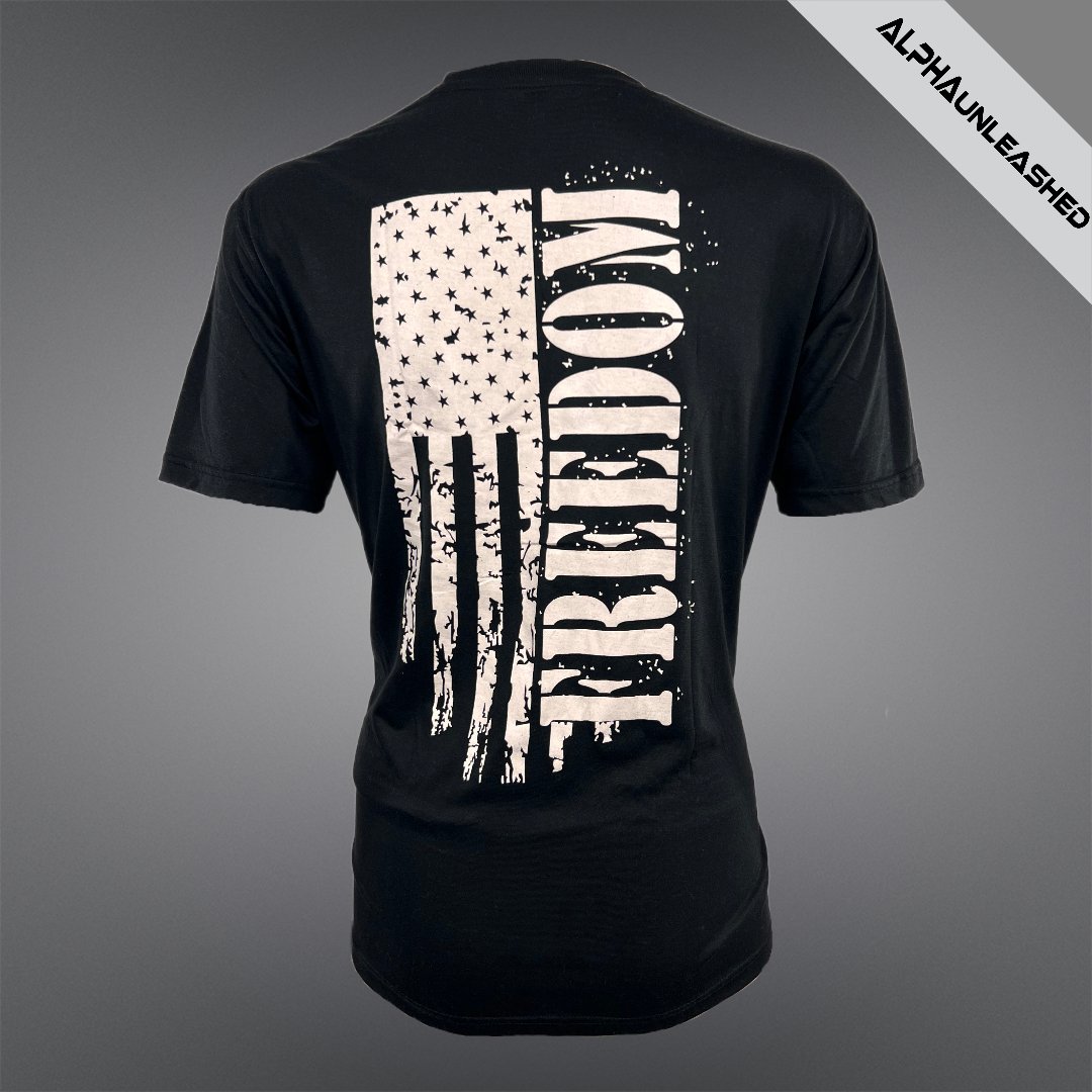 Black Freedom Shirt with Distressed American Flag Design - Patriotic T-shirt for United States Patriots - ALPHAunleashed
