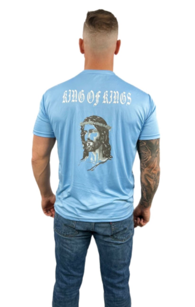 DRY-FIT KING OF KINGS CHRISTIAN T-SHIRT - BLUE - ALPHAunleashed