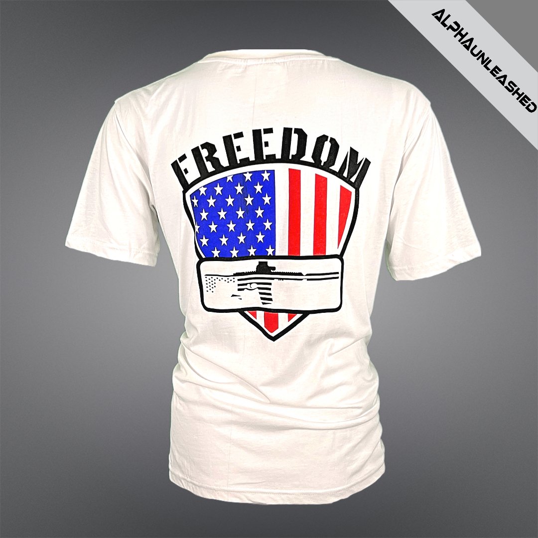 FREEDOM AR15 White T-Shirt - Patriotic Second Amendment Tee for Gun Rights Supporters - ALPHAunleashed