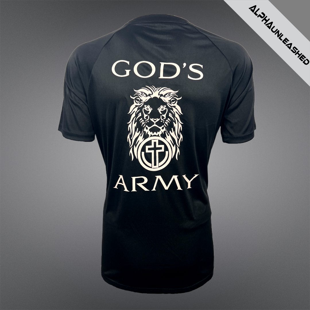 GOD'S ARMY Black Dry-Fit Christian T-Shirt - Performance Athletic Tee for Faith & Fitness Enthusiasts - ALPHAunleashed
