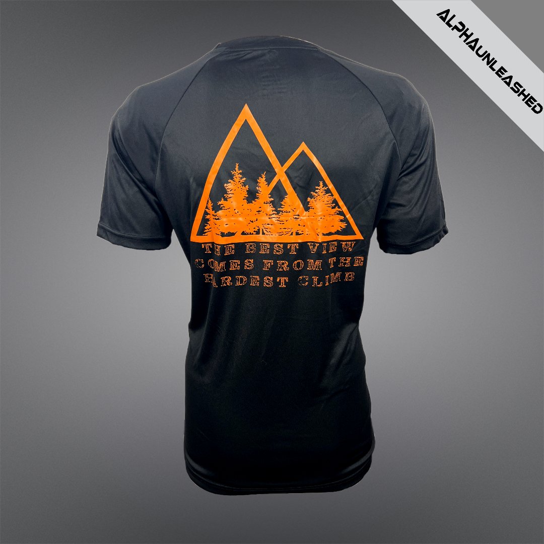 HARDEST CLIMB Adventure T-Shirt in Black & Orange - Outdoor Hiking and Mountain Climbing Tee for Explorers - ALPHAunleashed