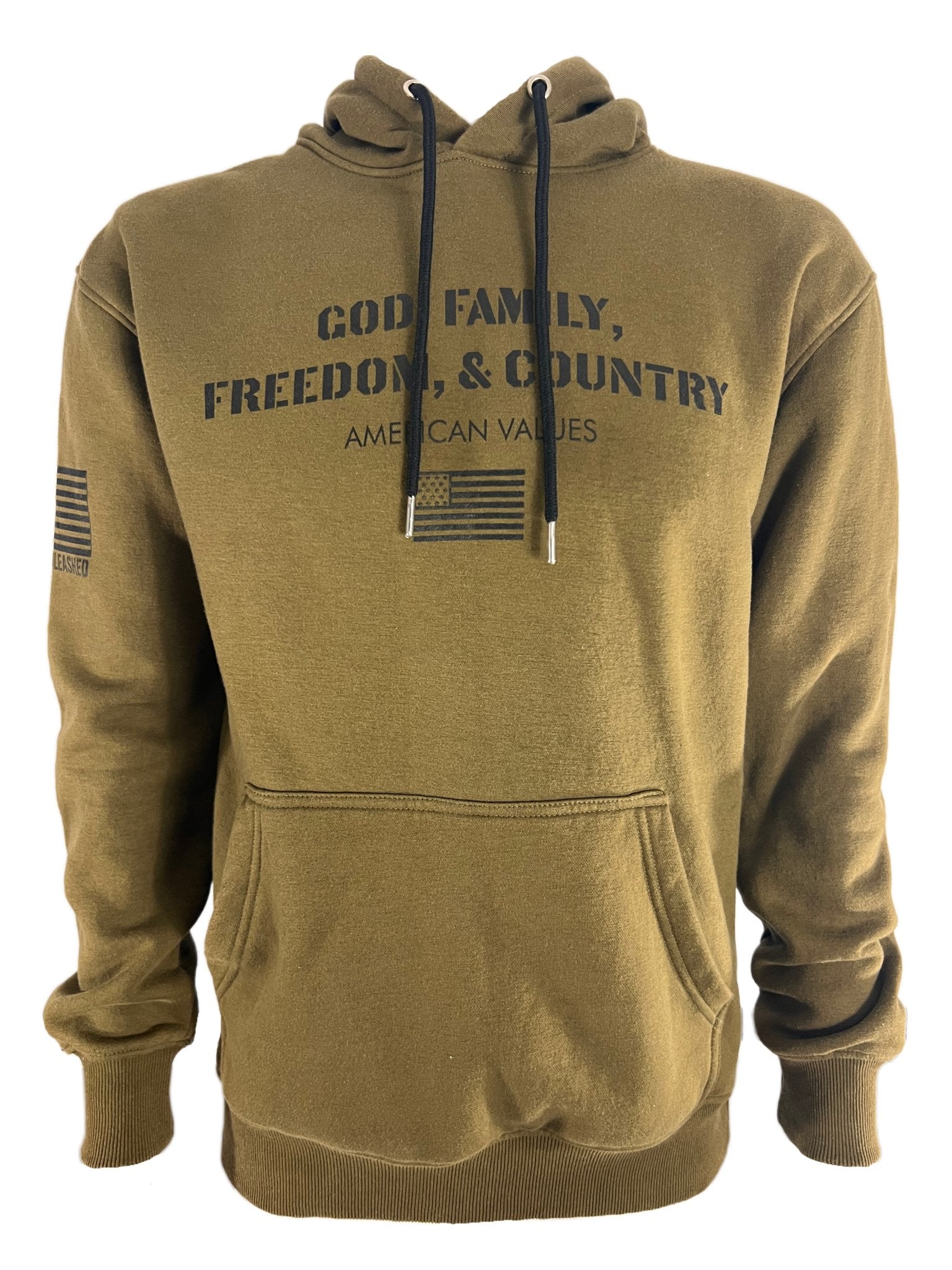 MEN’S AMERICAN VALUES HOODIE |GOD FAMILY FREEDOM & COUNTRY HOODIE - MILITARY GREEN | ALPHAUNLEASHED - ALPHAunleashed
