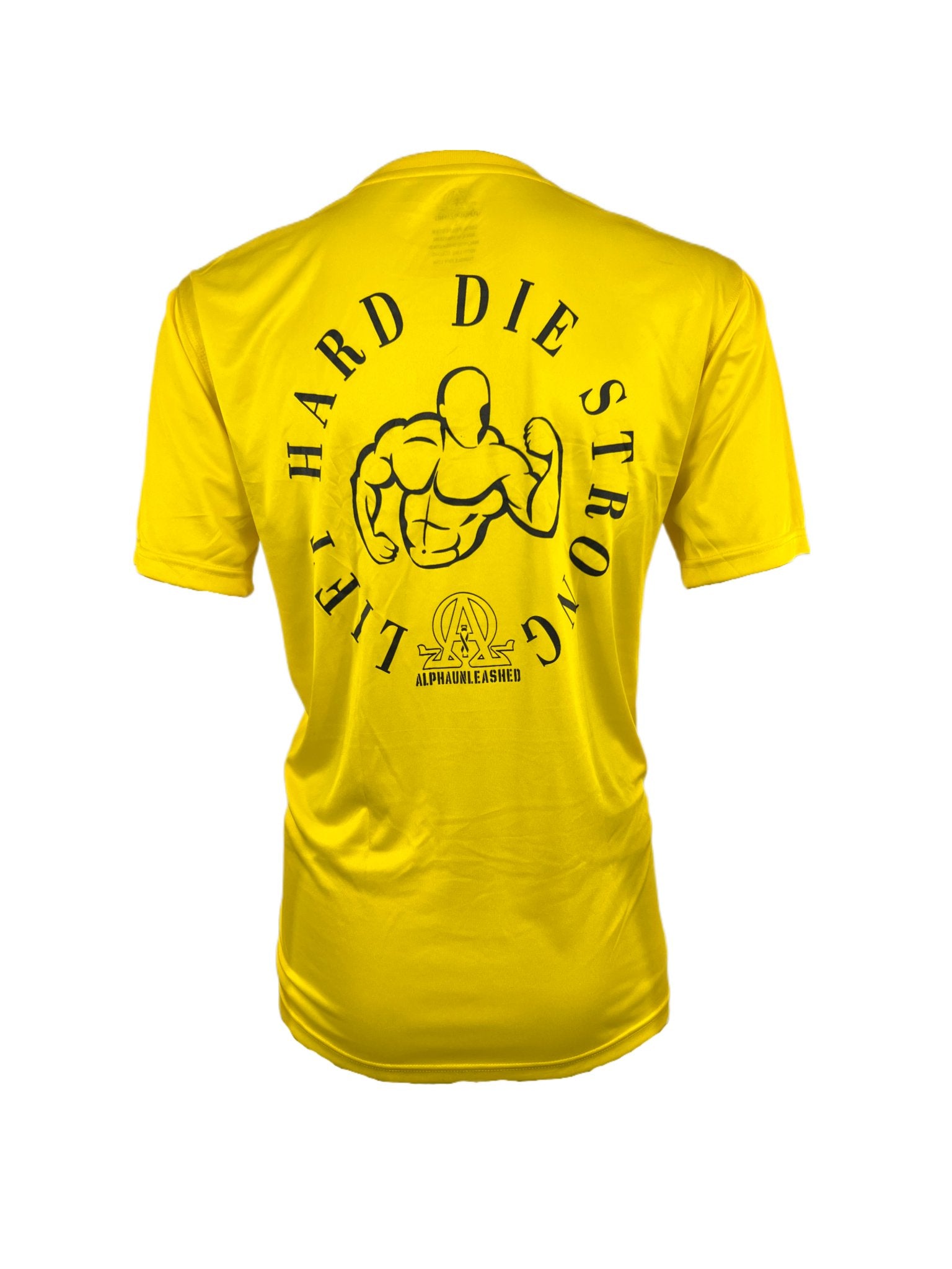 MENS MOISTURE WICKING GYM SHIRT | LIFT HARD DIE STRONG TSHIRT - YELLOW | ALPHAUNLEASHED - ALPHAunleashed