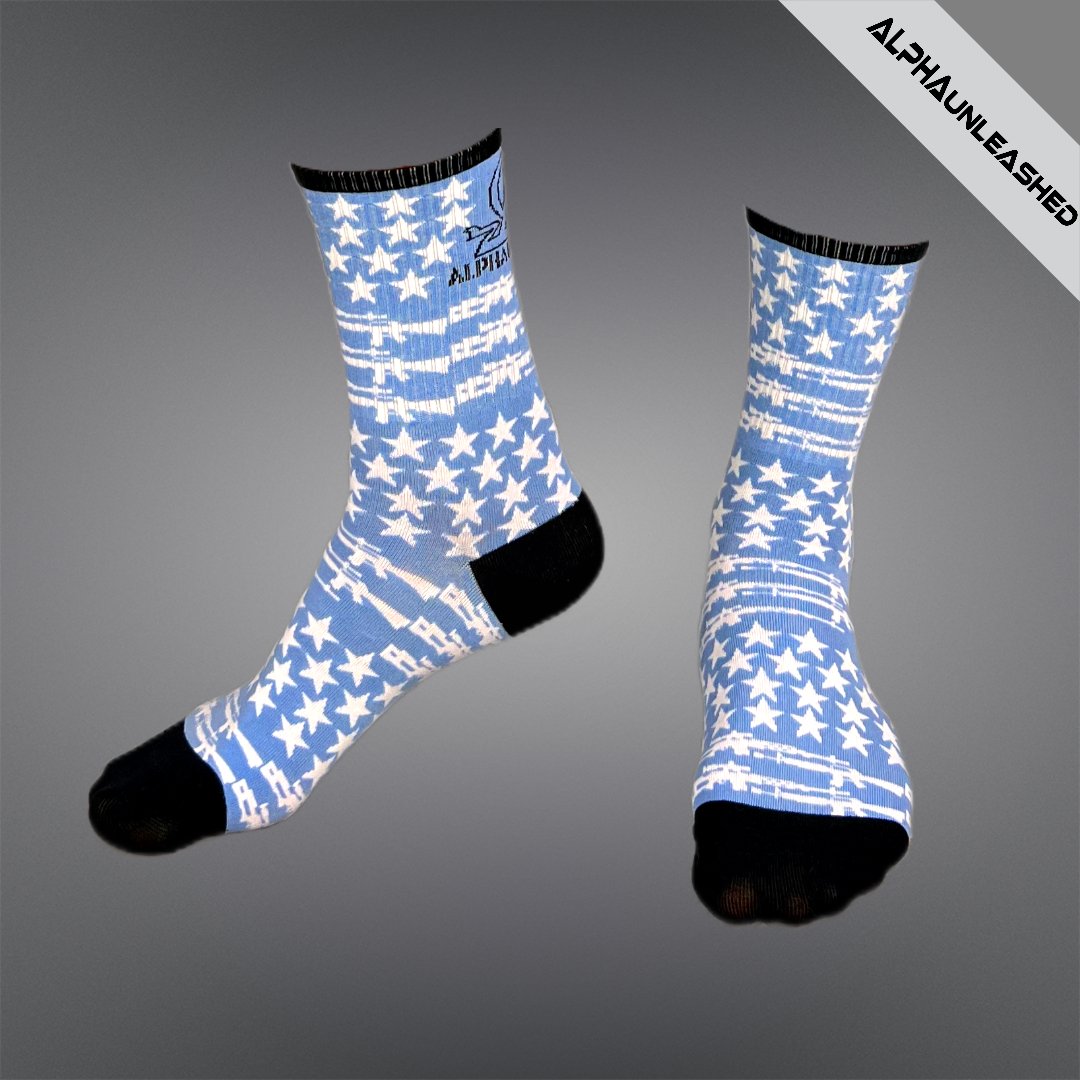 PATRIOT FIREARMS Blue Dress Socks - Stylish Gun-Themed Socks for Enthusiasts and Second Amendment Supporters - ALPHAunleashed