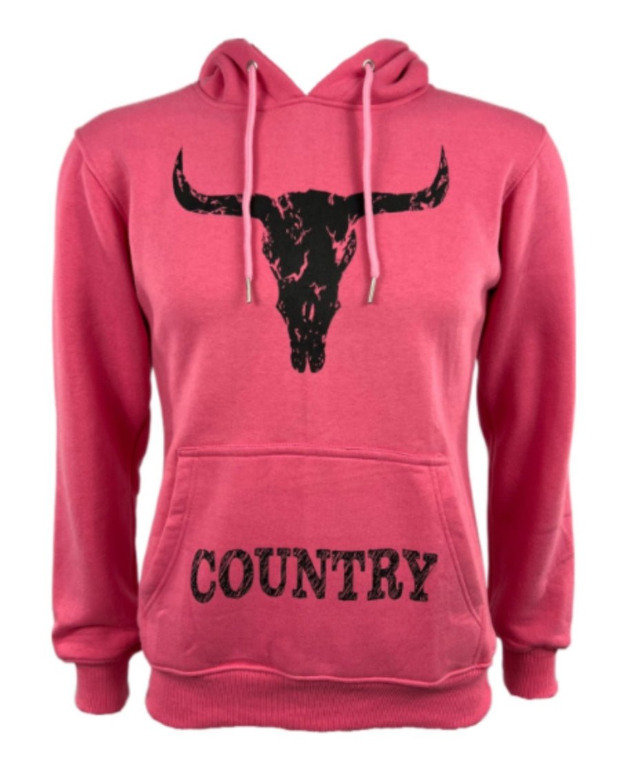 WOMENS DISTRESSED COUNTRY HOODIE - PINK - ALPHAunleashed