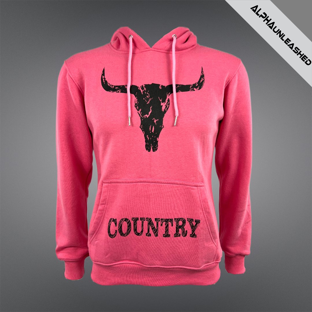 WOMEN'S DISTRESSED COUNTRY Pink Hoodie - Stylish Casual Sweatshirt with a Vintage Look - ALPHAunleashed