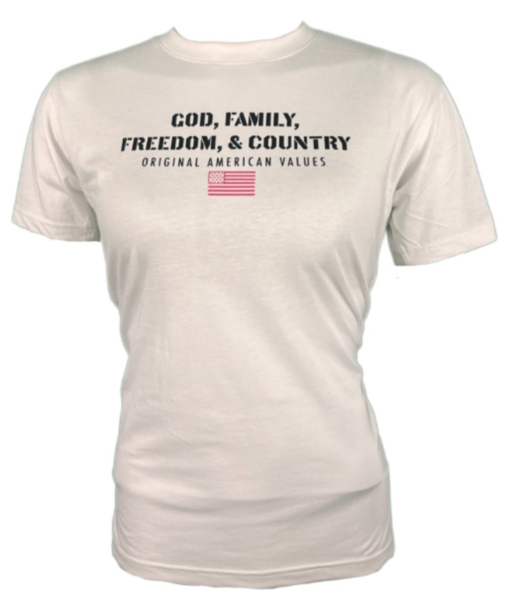 WOMEN’S GOD FAMILY FREEDOM. & COUNTRY T-SHIRT - WHITE - ALPHAunleashed