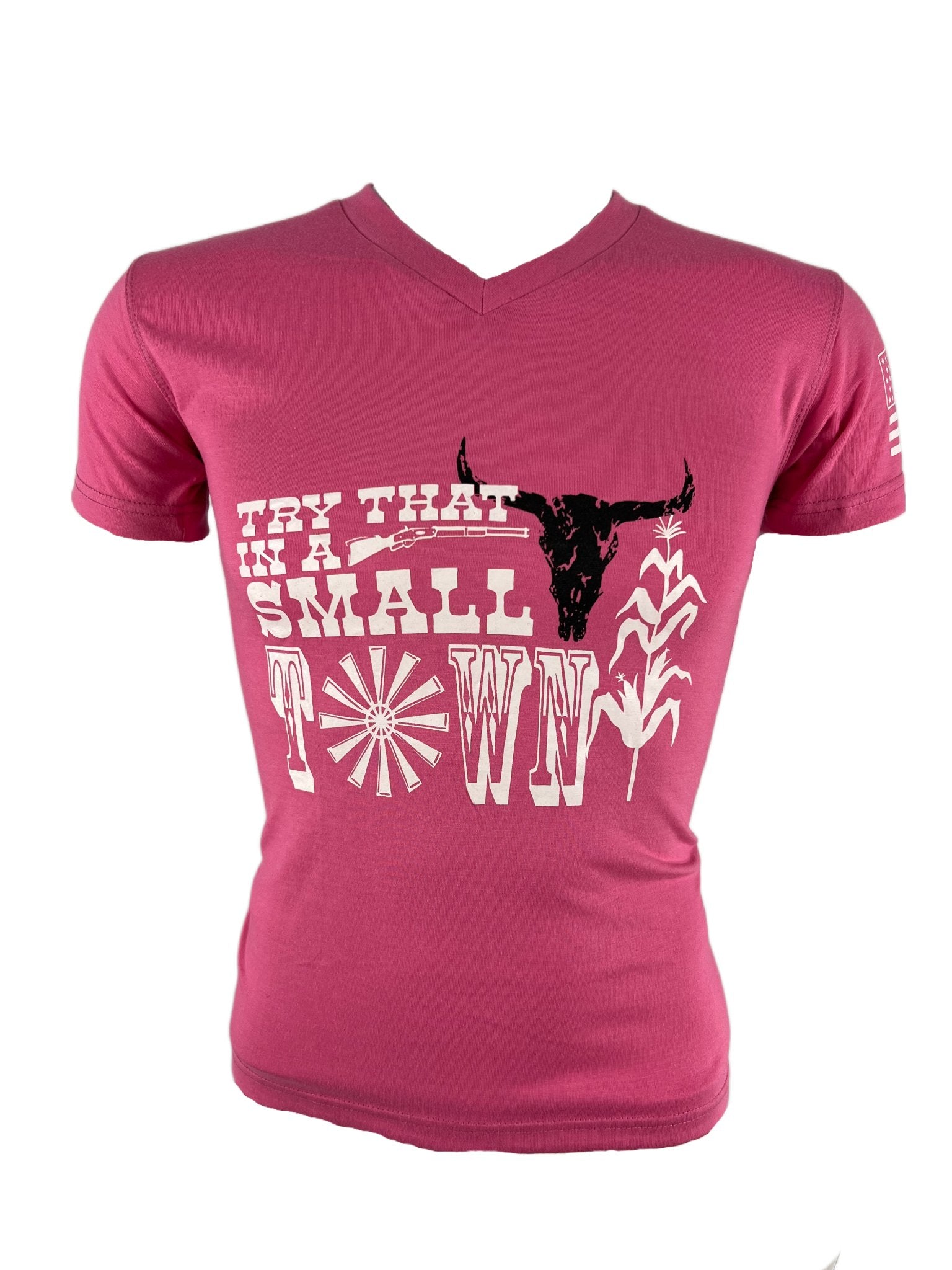 WOMEN’S SMALL TOWN TEE | TRY THAT IN A SMALL TOWN SHIRT - PINK | ALPHAUNLEASHED - ALPHAunleashed