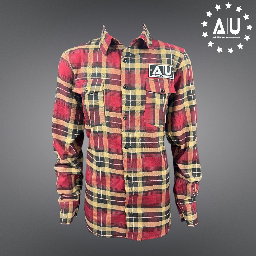 ALPHAUNLEASHED Red Flannel Blue Stripe Long Sleeve Button Up - ALPHAunleashed